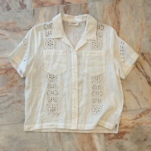 The Row Cream Linen Eyelet Button Down Shirt